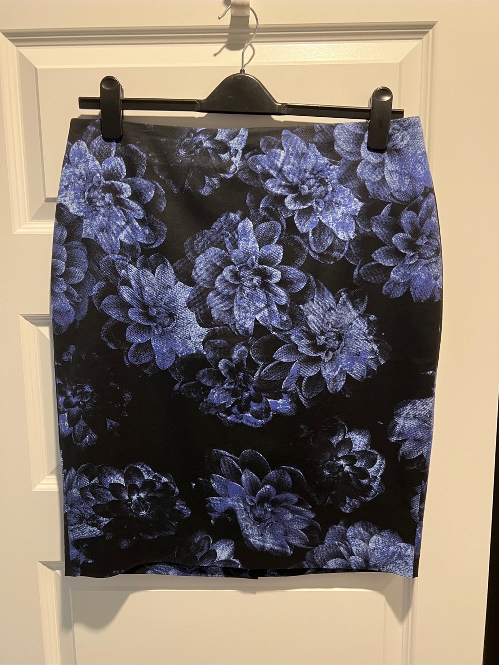 Ann Taylor Black Pencil Skirt with Blue Floral Print